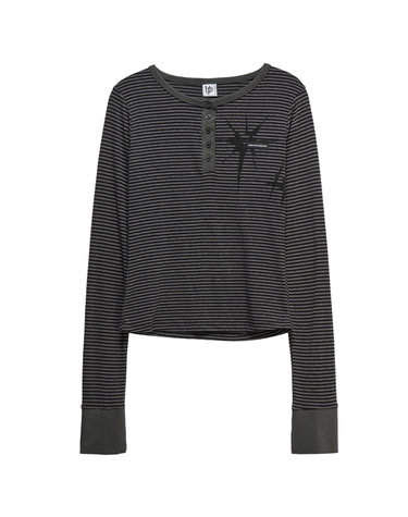빈티지 스트라이프 헨리넥 슬림 롱슬리브 티셔츠 그레이_Vintage Stripe Henley Slim Long Sleeve Tee Gray
