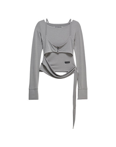 레이어드 뷔스티에 슬림 롱슬리브 티셔츠 그레이_Layered Bustier Slim Long Sleeve Tee Gray