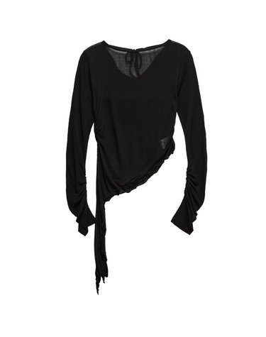 2WAY 시어 드레이프 롱슬리브 티셔츠 블랙_2-Way Sheer Draped Long Sleeve Tee Black