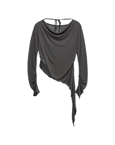 2WAY 시어 드레이프 롱슬리브 티셔츠 그레이_2-Way Sheer Draped Long Sleeve Tee Gray