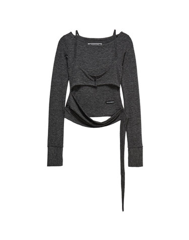 레이어드 뷔스티에 슬림 롱슬리브 티셔츠 챠콜_Layered Bustier Slim Long Sleeve Tee Charcoal