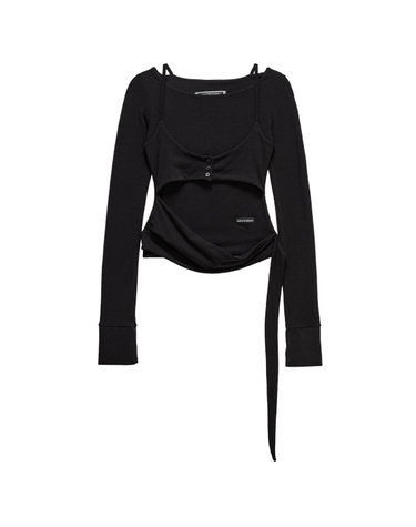 레이어드 뷔스티에 슬림 롱슬리브 티셔츠 블랙_Layered Bustier Slim Long Sleeve Tee Black