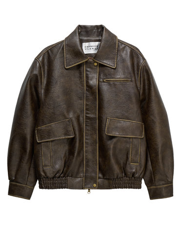 피그먼트 페이크 레더 블루종 자켓 브라운_Pigment Faux Leather Blouson Jacket Brown