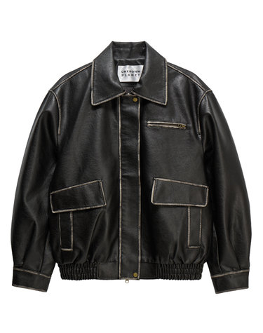 피그먼트 페이크 레더 블루종 자켓 다크 브라운_Pigment Faux Leather Blouson Jacket Dark Brown