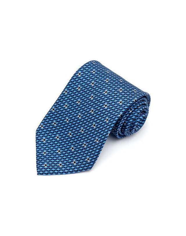 살바토레 페라가모 [명품] 페라가모 간치니 프린트 실크 타이 35 0263 01 NAVY BLUE 네이비 731639 밝은 블루 착용컷