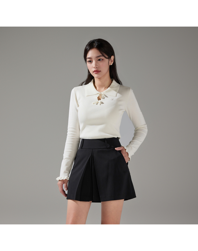 페어라이어 앞주름 A라인 스커트 (블랙) 착용컷