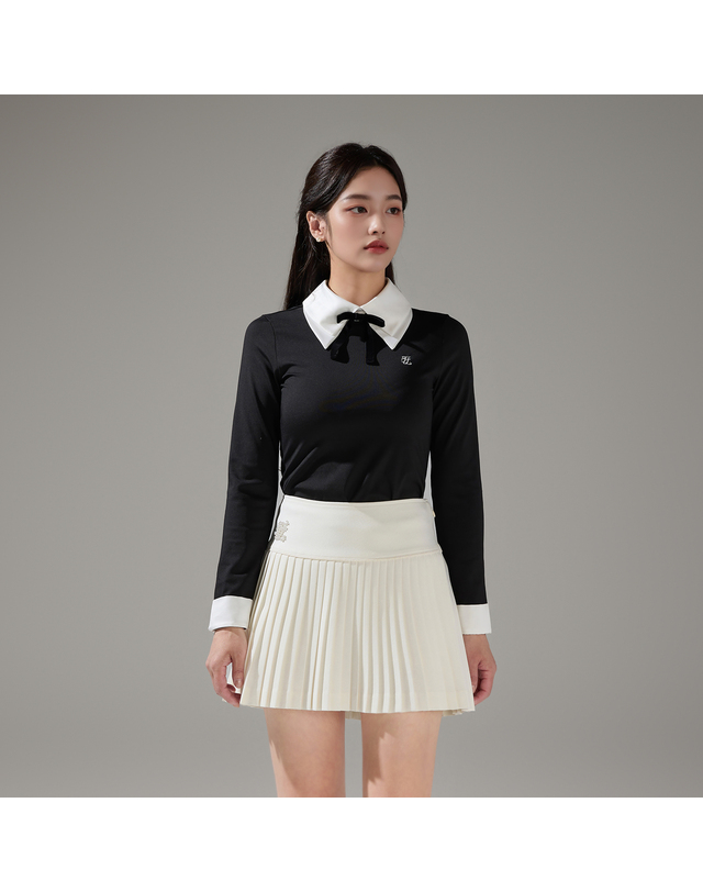 페어라이어 진주 로고 플레어 플리츠 스커트 (아이보리) 착용컷