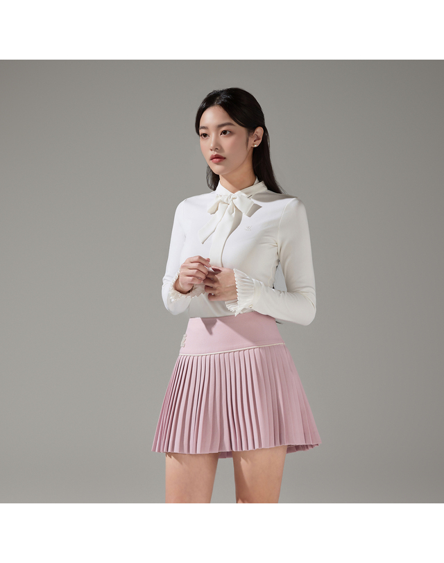 페어라이어 진주 로고 플레어 플리츠 스커트 (핑크) 착용컷