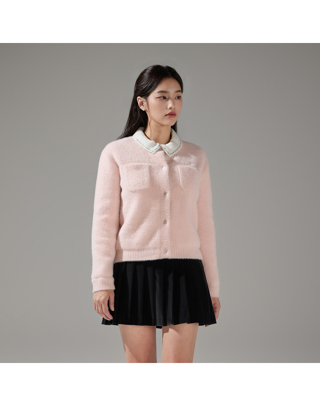 페어라이어 스티치 포인트 방풍 가디건 (핑크) 착용컷