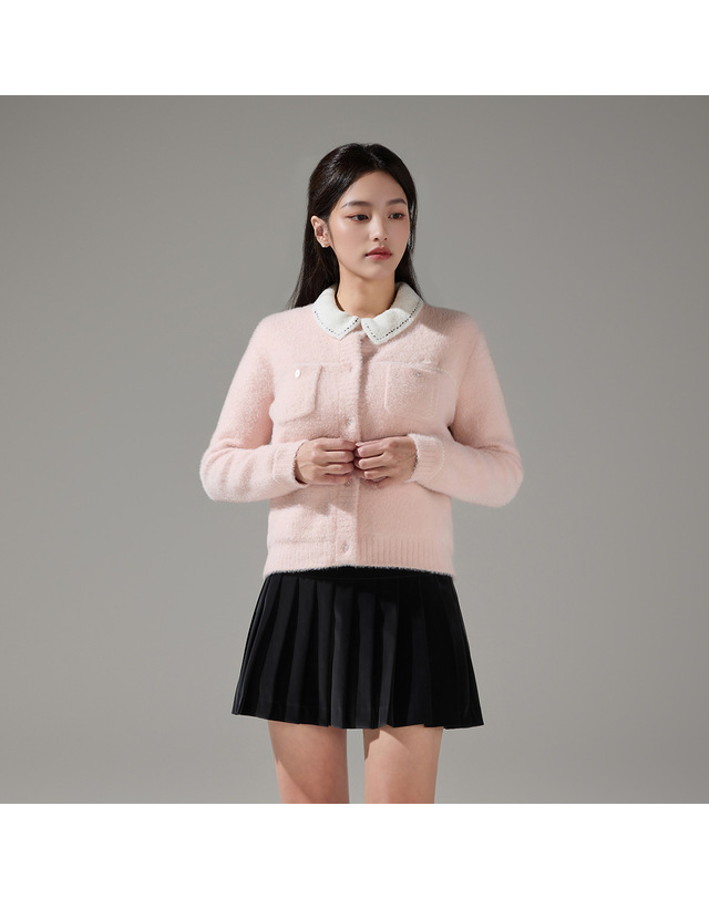 페어라이어 스티치 포인트 방풍 가디건 (핑크) 착용컷