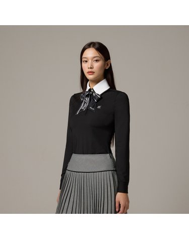 카라 배색 스카프 티셔츠 (블랙)