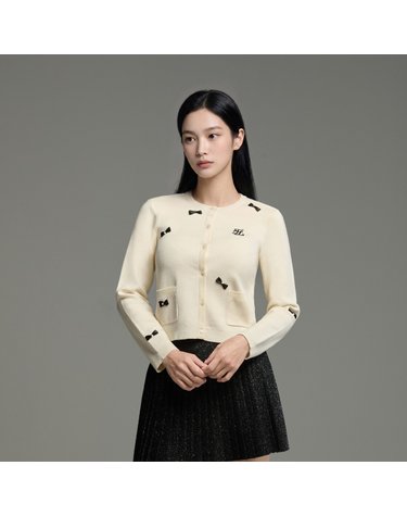 라운드넥 미니리본 포켓 가디건 (크림)