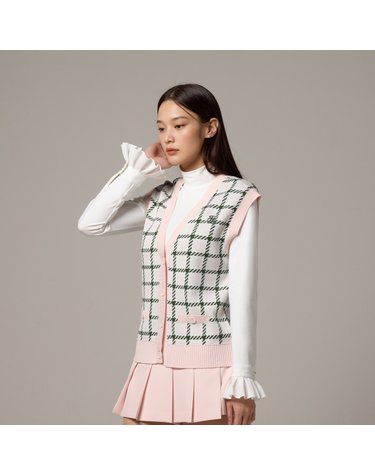 페어라이어 체크 브이넥 베스트 (핑크)
