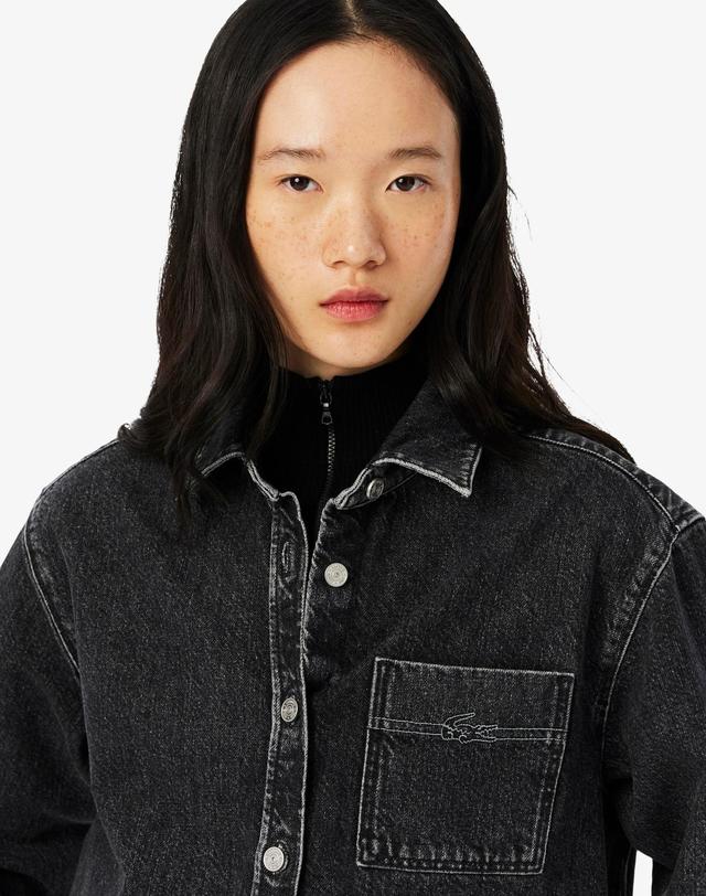 라코스테 [라코스테 공식] 여성 릴렉스핏 데님 셔츠 자켓 BF2446-55N 6NM 착용컷