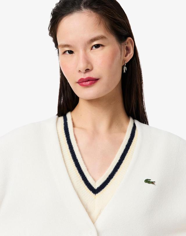 라코스테 [라코스테 공식] 여성 링스링스 브이넥 가디건 AF4143-55N 70V 착용컷