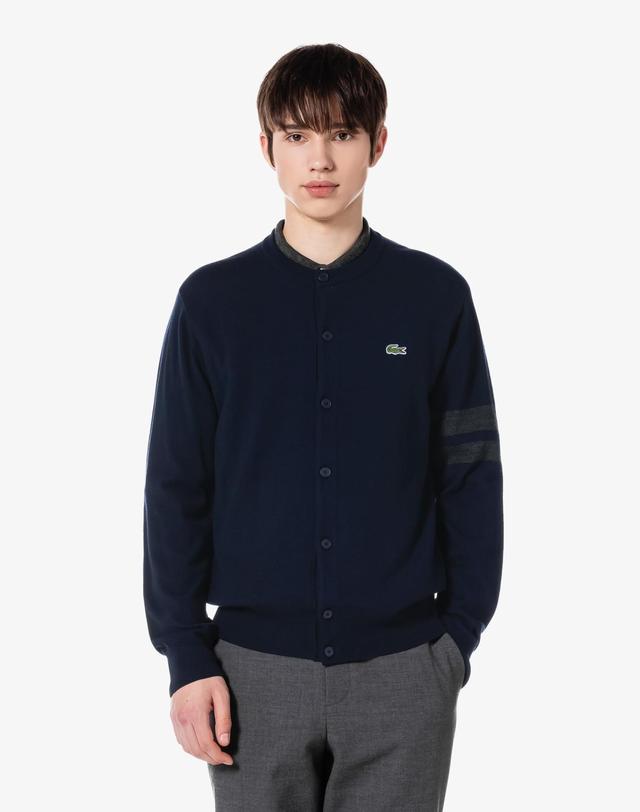라코스테 남성 크루넥 소매팁 가디건 AH500E-54N 166 착용컷