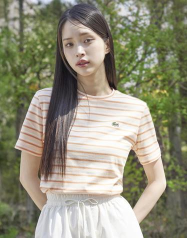 [라코스테 공식] 여성 멀티 스트라이프 반팔 티셔츠 TF7574-56G 4AW