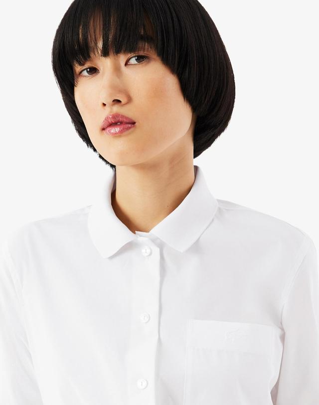 라코스테 [라코스테 공식] 여성 슬림핏 스트래치 포플린 셔츠 CF1152-56G 001 착용컷