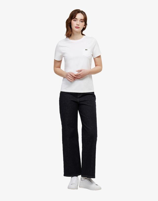 라코스테 [라코스테 공식] 여성 베이직 포켓 반팔 티셔츠 TF556E-56G 001 착용컷