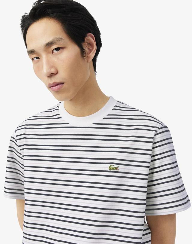 라코스테 [라코스테 공식] 남성 멀티 스트라이프 반팔 티셔츠 TH0874-56G 7XI 착용컷