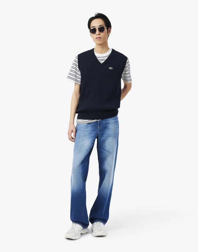 라코스테 [라코스테 공식] 남성 멀티 스트라이프 반팔 티셔츠 TH0874-56G 7XI 착용컷
