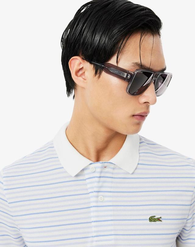 라코스테 [라코스테 공식] 남성 멀티 스트라이프 반팔 폴로 셔츠 PH5962-56G WB5 착용컷