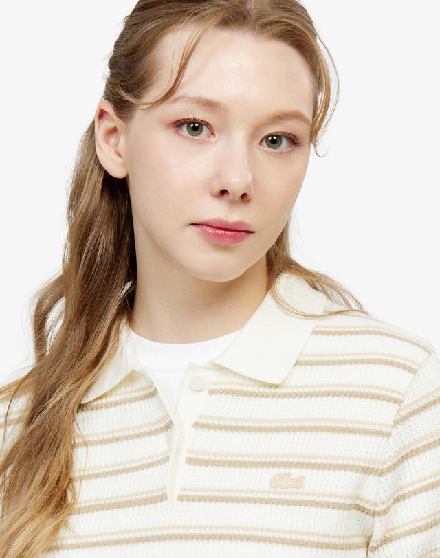 라코스테 [라코스테 공식] 여성 스트라이프 스웨터 폴로 셔츠 PF710E-56G 02S 착용컷