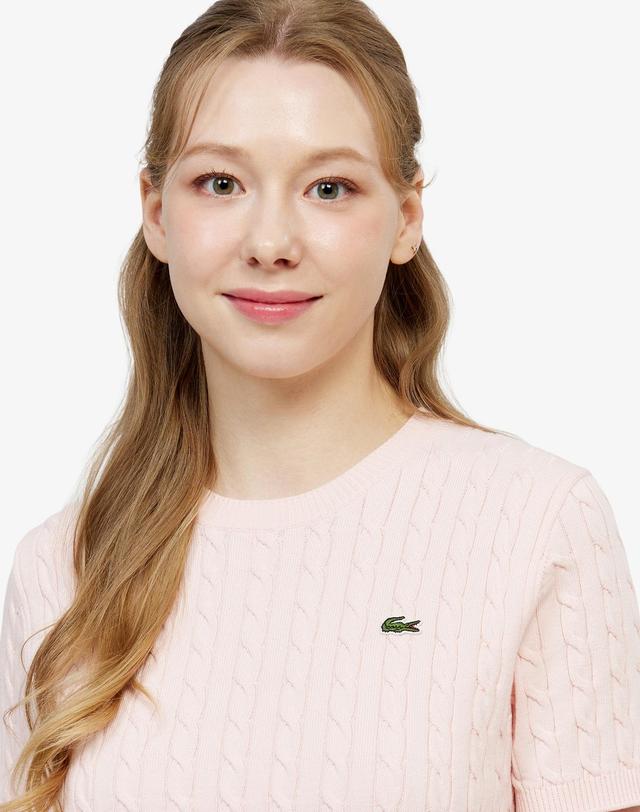 라코스테 [라코스테 공식] 여성 케이블 반팔 크루넥 스웨터 AF590E-56G Z4H 착용컷