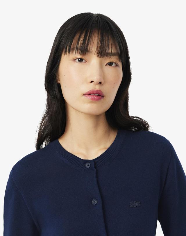 라코스테 [라코스테 공식] 여성 라이트 코튼 크루넥 가디건 AF5023-56G 166 착용컷
