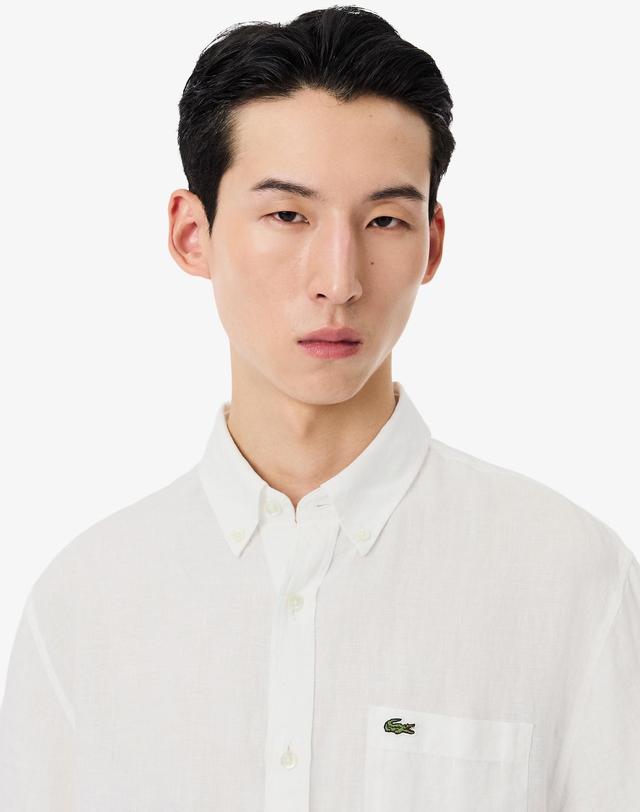 라코스테 [라코스테 공식] 남성 린넨 솔리드 반팔 셔츠 CH5699-56G 001 착용컷