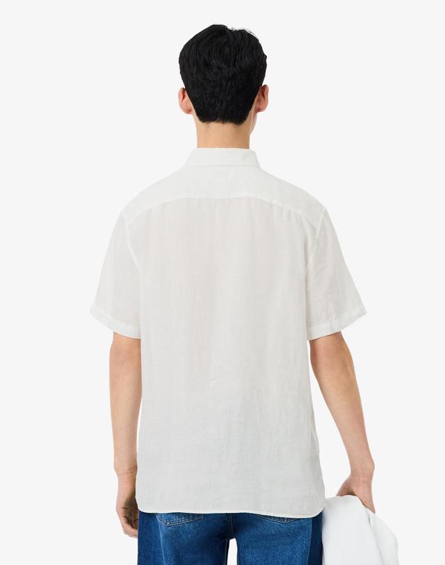 라코스테 [라코스테 공식] 남성 린넨 솔리드 반팔 셔츠 CH5699-56G 001 착용컷