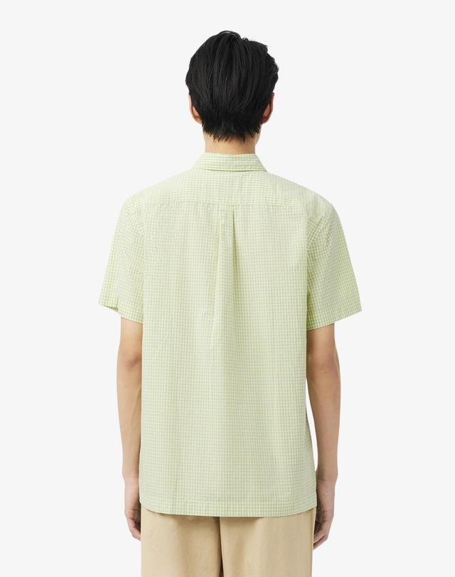 라코스테 [라코스테 공식] 남성 라이트 포플린 깅업 체크 반팔 셔츠 CH2346-56G 4AJ 착용컷