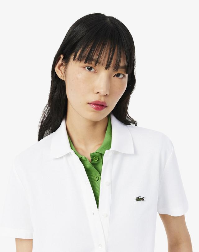 라코스테 [라코스테 공식] 여성 미니 피케 반팔 점프수트 EF1823-56G 001 착용컷