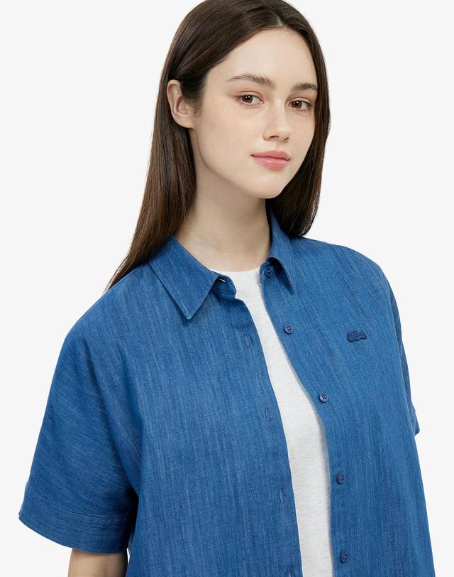 라코스테 [라코스테 공식] 여성 돌먼핏 반팔 텐셀 셔츠 CF140E-56G 36L 착용컷