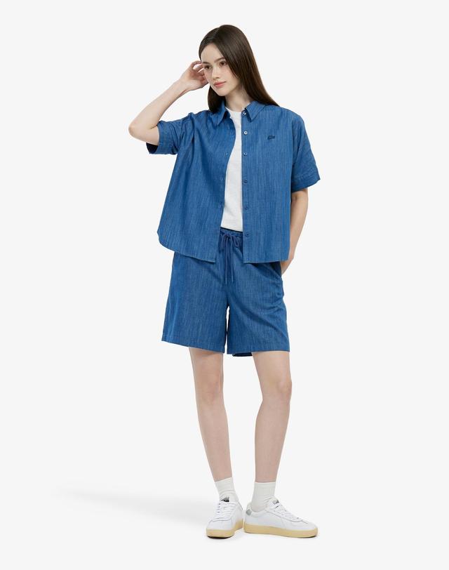 라코스테 [라코스테 공식] 여성 돌먼핏 반팔 텐셀 셔츠 CF140E-56G 36L 착용컷