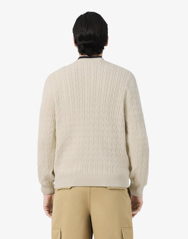 라코스테 [라코스테 공식] 남성 L로고 케이블 크루넥 풀오버 AH8590-56N UN5 착용컷