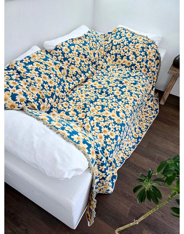 블랑쉬하우스 블랑쉬 데이지 블루가든 퀸사이즈 150x200 리버서블 거즈이불 착용컷