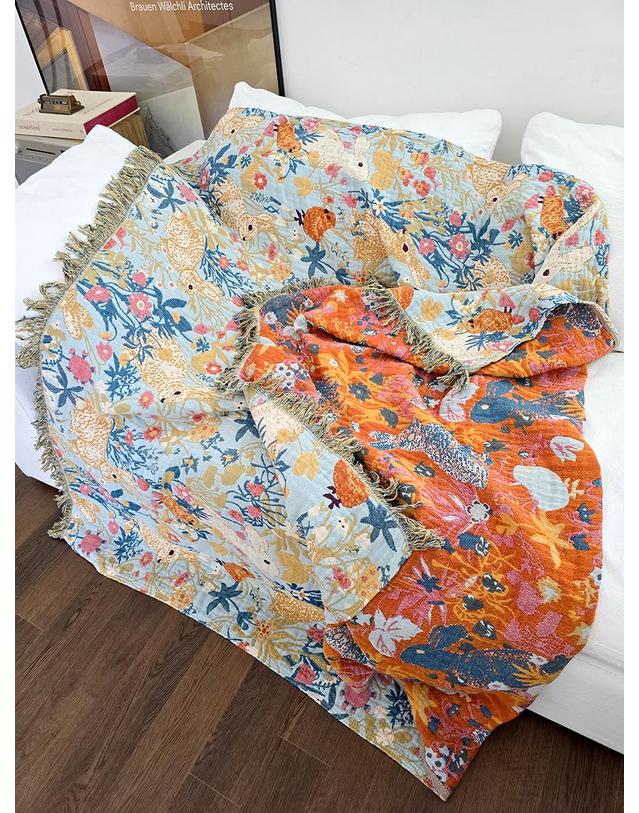 블랑쉬하우스 블랑쉬 메도우 래빗 퀸사이즈 150x200 리버서블 거즈이불 착용컷