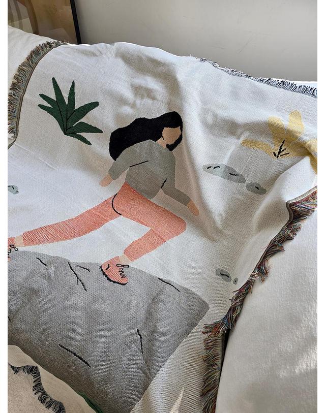 블랑쉬하우스 블랑쉬 워킹걸 아트 코튼 블랭킷 착용컷