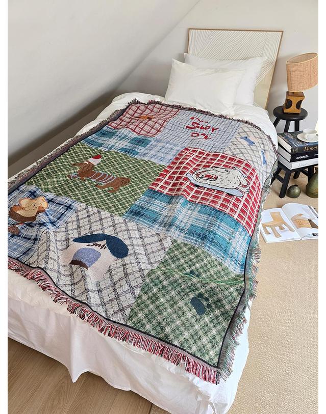 블랑쉬하우스 블랑쉬 도그 패치워크 직조 아트 블랭킷 착용컷