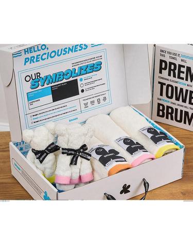 브룸피 프리미엄 뱀부얀+코마사 40수 타월 220g 선물세트(화이트 3개+핸드타월 2개)
