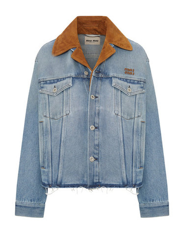 [해외직구] 해외 로마배송 미우미우 여성 워싱 데님과 스웨이드 블루종 GWB313SOOO196Y F0013 LIGHT BLUE
