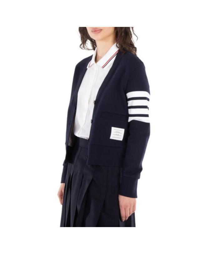 톰브라운 [명품] 톰브라운 4바 RWB 탭 루프백 가디건 네이비 FJT069A 00535 415 착용컷