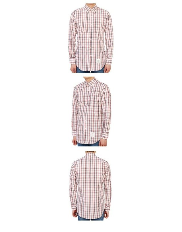 톰브라운 [명품] MWL001A 07877 960 포플린 체크 셔츠 클래식 핏 레인보우 화이트 남성 셔츠 밝은 그레이 착용컷