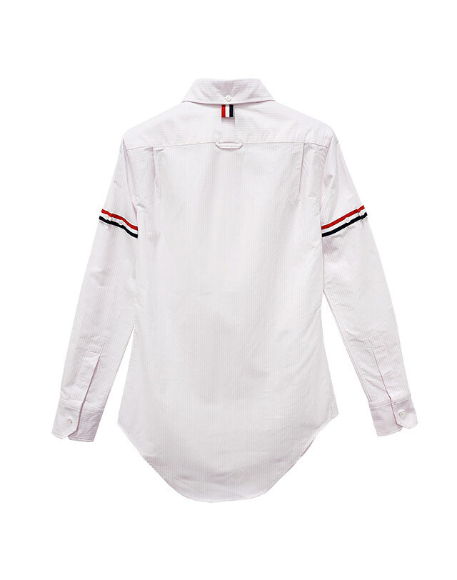 톰브라운 [명품] 26SS 톰브라운 여성 삼선 옥스포드 스트라이프 셔츠 라이트 핑크 FLL019E 00098 680 밝은 그레이 착용컷