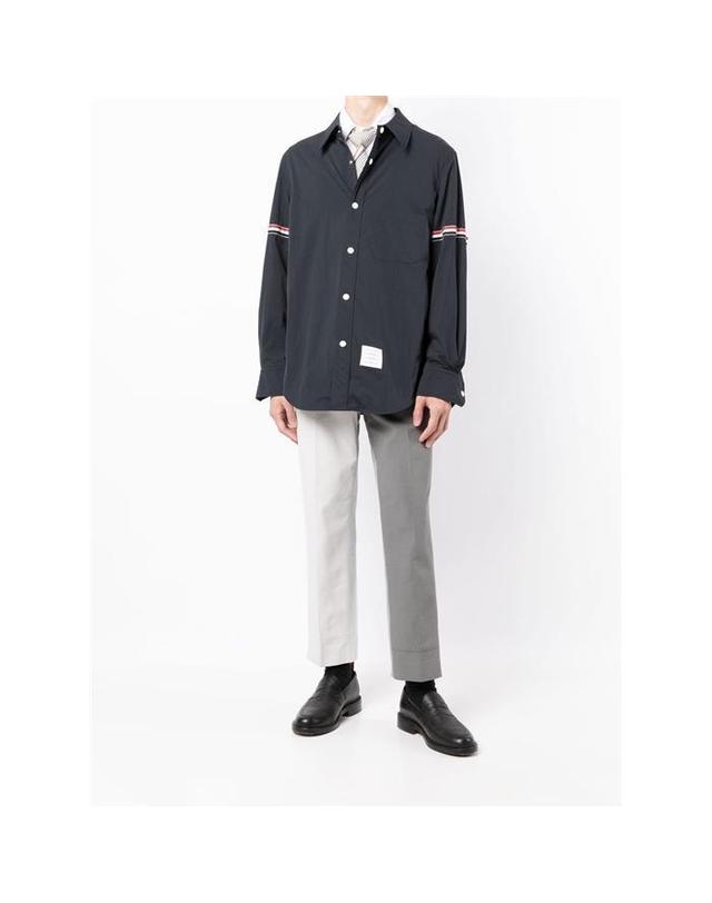 톰브라운 [명품] 24FW 톰브라운 RWB 암밴딩 나일론 셔츠형 자켓 MJO067A 04391 415 BLACK 착용컷