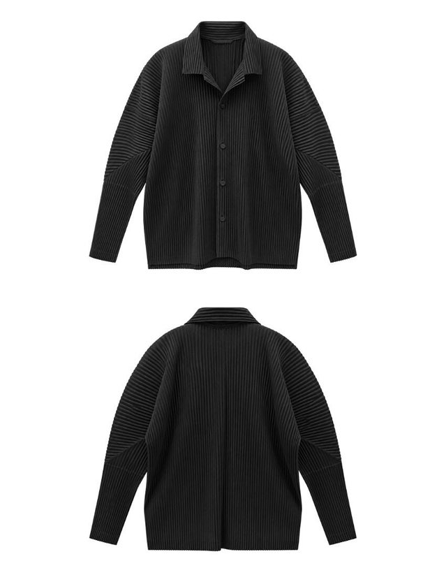 이세이미야케 [명품] 먼슬리 컬러스 오픈카라 긴팔 셔츠 블랙 남성 셔츠 HP63 JJ101 15 BLACK 착용컷