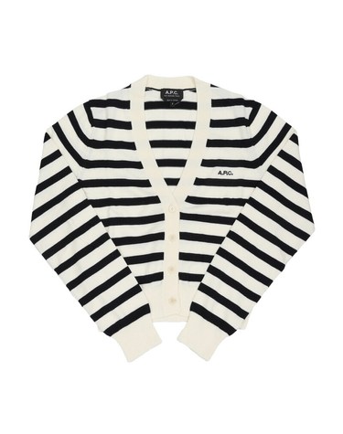 [명품] COGDK F22312 TAI OFF WHITEDARK NAVY GAELLE 가엘 스트라이프 브이넥 여성 가디건