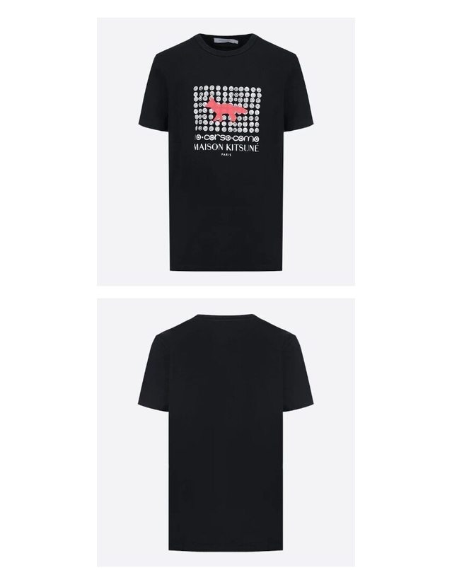 메종 키츠네 메종키츠네 [명품] SPCCU00101 P199 메종키츠네 X 10꼬르소꼬모 로고 프린팅 라운드 반팔티셔츠 블랙 남성 티셔츠 / BLACK 착용컷