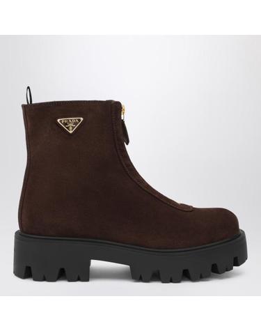 [해외직구] 26FW 프라다 가죽 지퍼 부티 앵클 부츠 1T328O050054 Brown